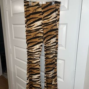 stretch bell bottom tiger print pants